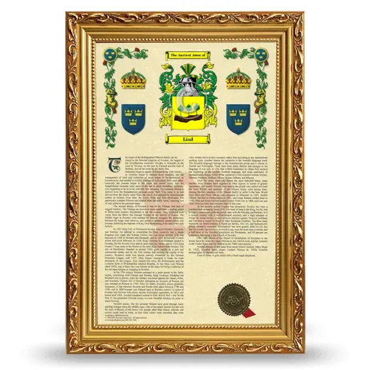 Lind Armorial History Framed - Gold