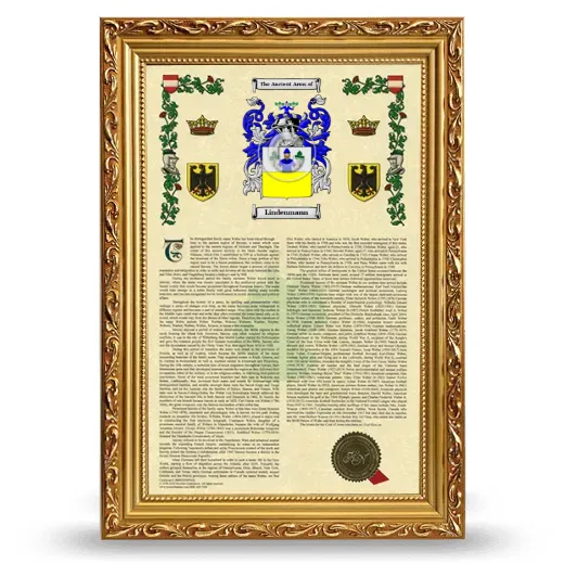 Lindenmann Armorial History Framed - Gold