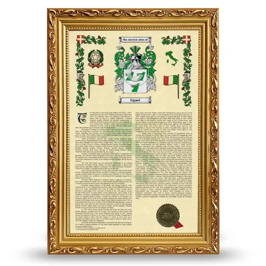 Lipari Armorial History Framed - Gold