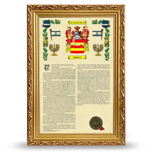 Lipmann Armorial History Framed - Gold