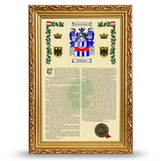 Listerman Armorial History Framed - Gold
