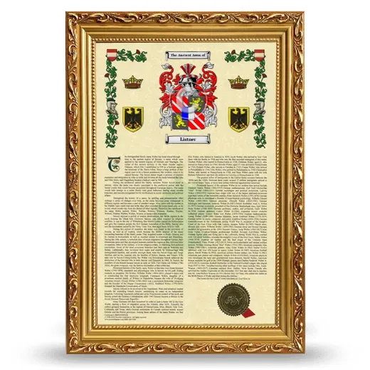 Listner Armorial History Framed - Gold
