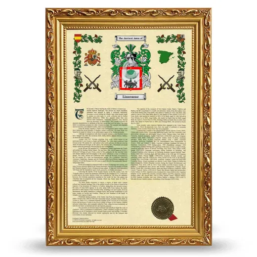 Lizarraraz Armorial History Framed - Gold