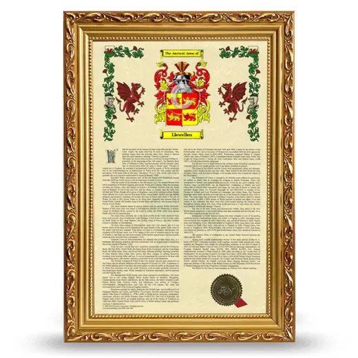 Llewellen Armorial History Framed - Gold
