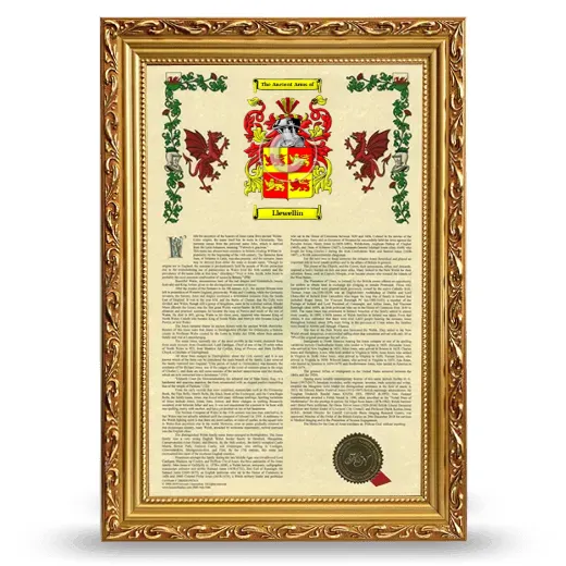 Llewellin Armorial History Framed - Gold