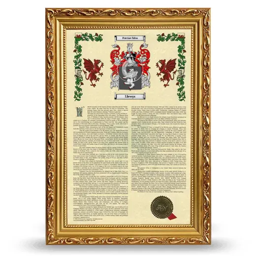 Llewys Armorial History Framed - Gold