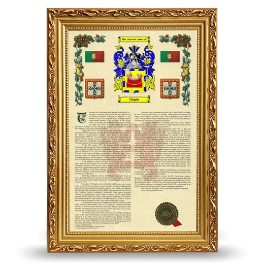 Llopis Armorial History Framed - Gold
