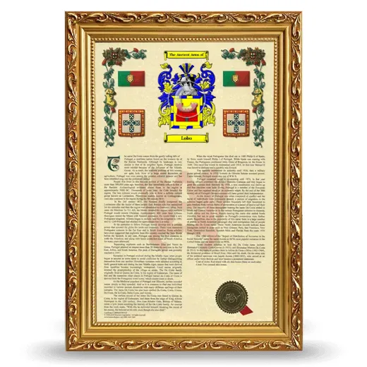 Lobo Armorial History Framed - Gold