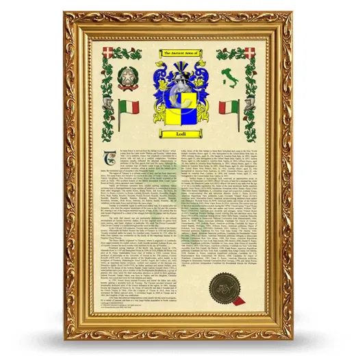 Lodi Armorial History Framed - Gold