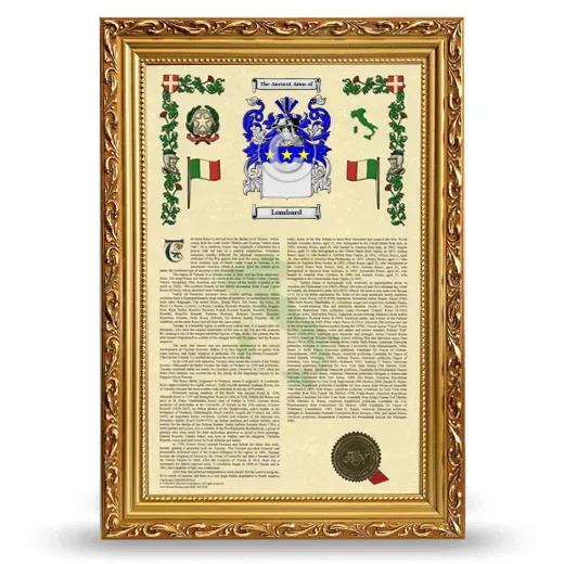 Lombard Armorial History Framed - Gold
