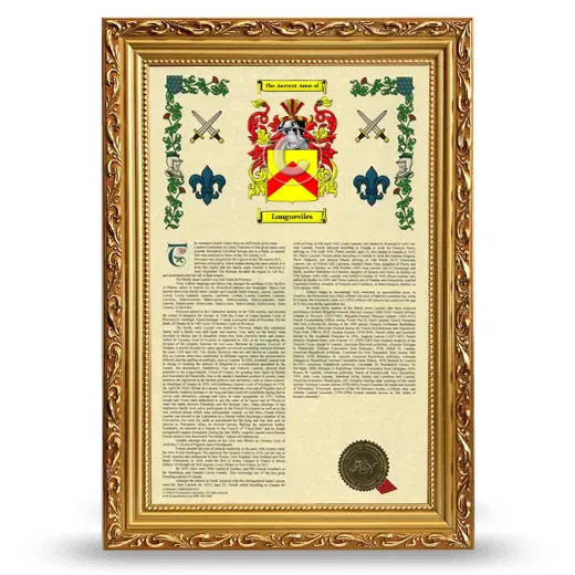 Longueviles Armorial History Framed - Gold