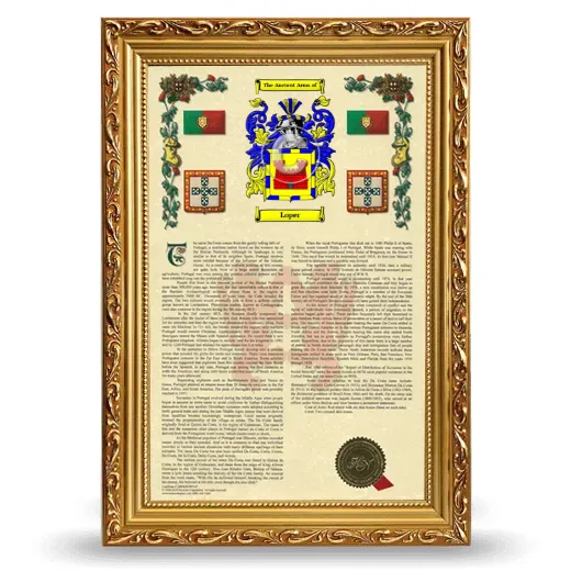 Loper Armorial History Framed - Gold
