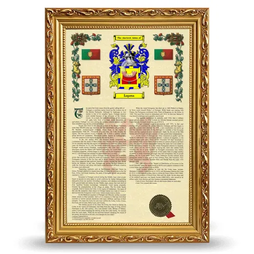 Lopess Armorial History Framed - Gold