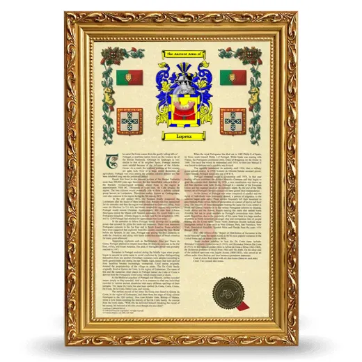 Lopesz Armorial History Framed - Gold