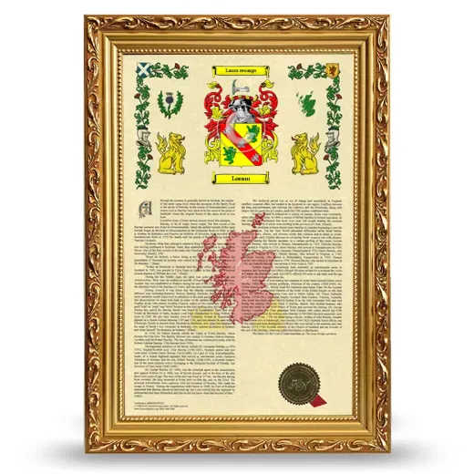Loram Armorial History Framed - Gold