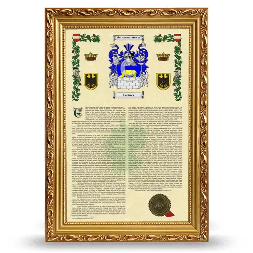 Lorincz Armorial History Framed - Gold