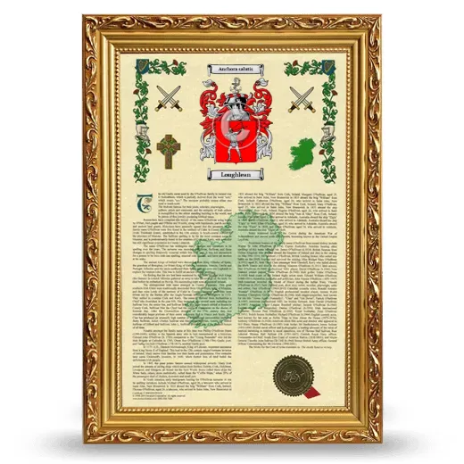 Loughlean Armorial History Framed - Gold