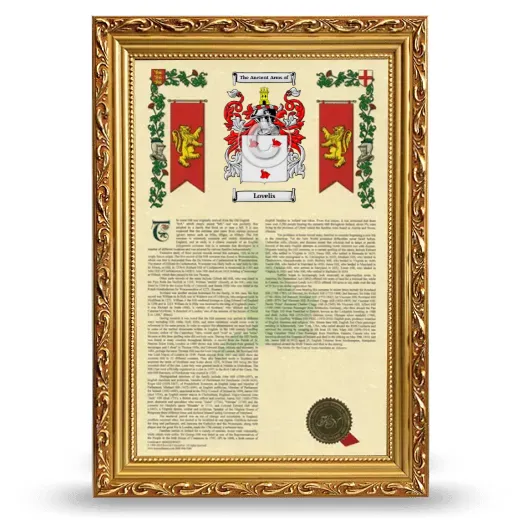 Lovelis Armorial History Framed - Gold