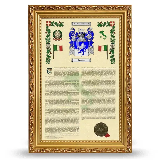 Lovera Armorial History Framed - Gold