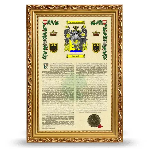 Ludwick Armorial History Framed - Gold