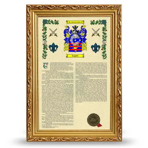 Lugues Armorial History Framed - Gold