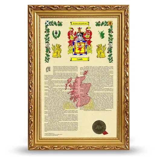 Lunde Armorial History Framed - Gold