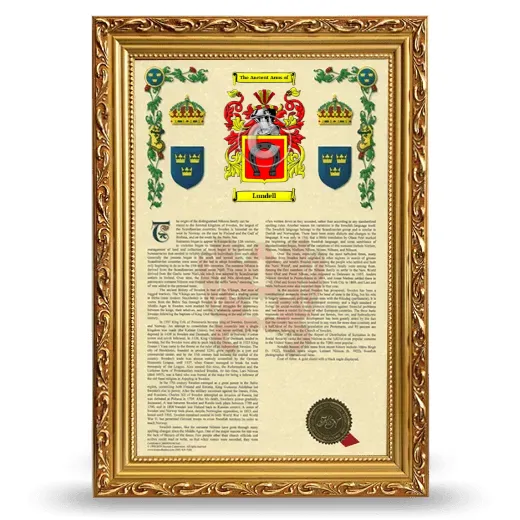 Lundell Armorial History Framed - Gold