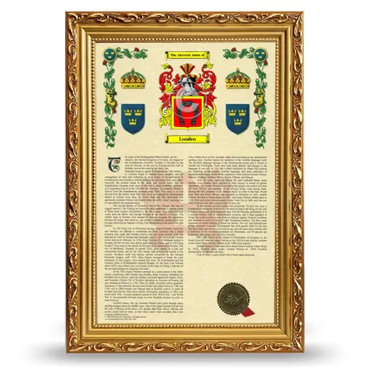 Lunden Armorial History Framed - Gold