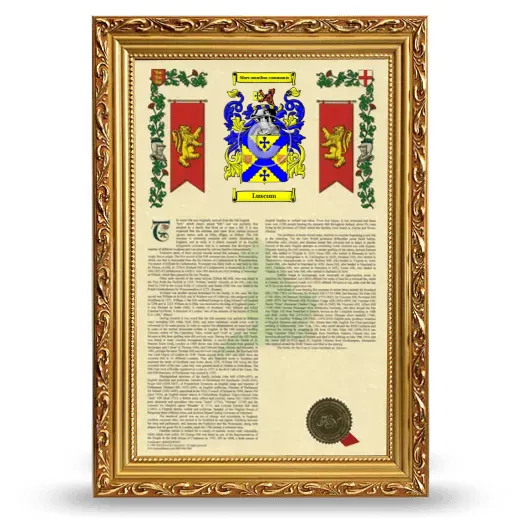 Luscom Armorial History Framed - Gold