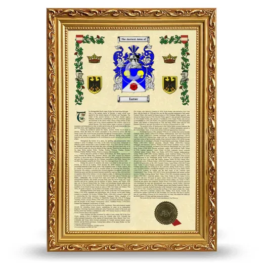 Luter Armorial History Framed - Gold