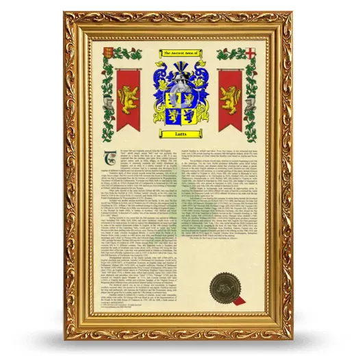 Lutts Armorial History Framed - Gold