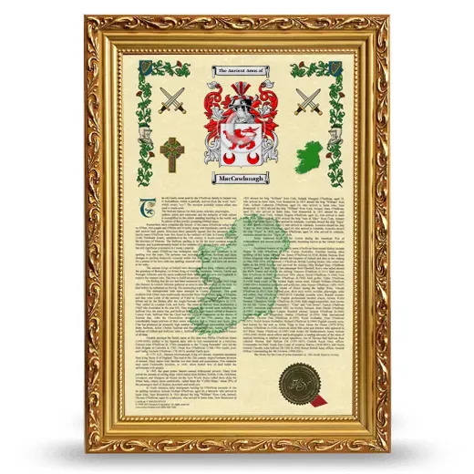 MacCawlanagh Armorial History Framed - Gold