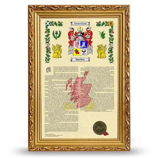 MacClain Armorial History Framed - Gold