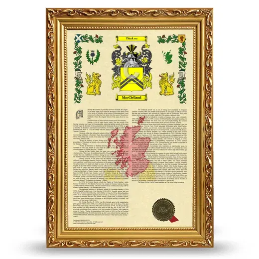 MacClelland Armorial History Framed - Gold