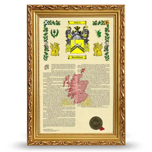 MacClellynd Armorial History Framed - Gold