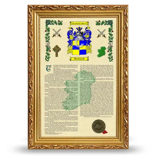 MacCusack Armorial History Framed - Gold