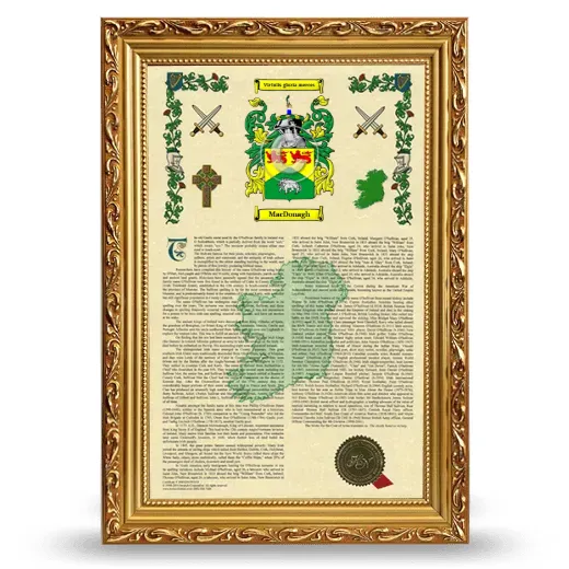 MacDonagh Armorial History Framed - Gold