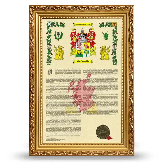 MacDonalds Armorial History Framed - Gold