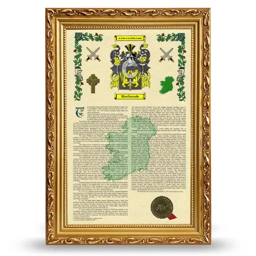 MacGarrole Armorial History Framed - Gold