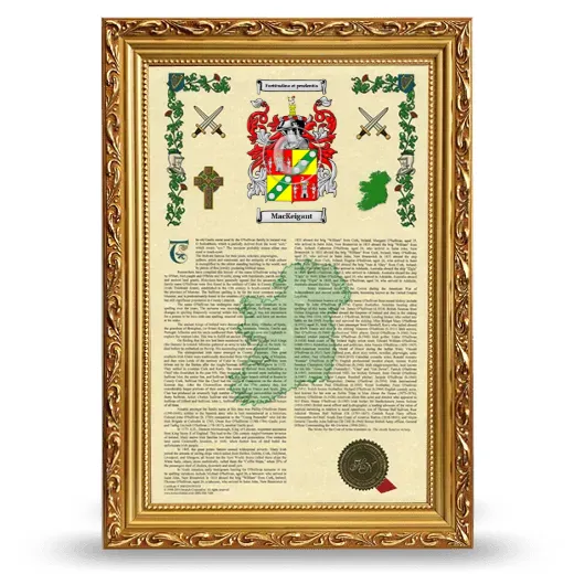 MacKeigant Armorial History Framed - Gold