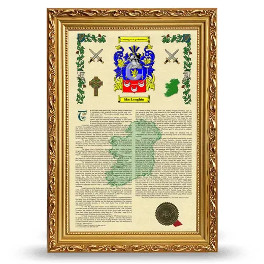 MacLaughin Armorial History Framed - Gold