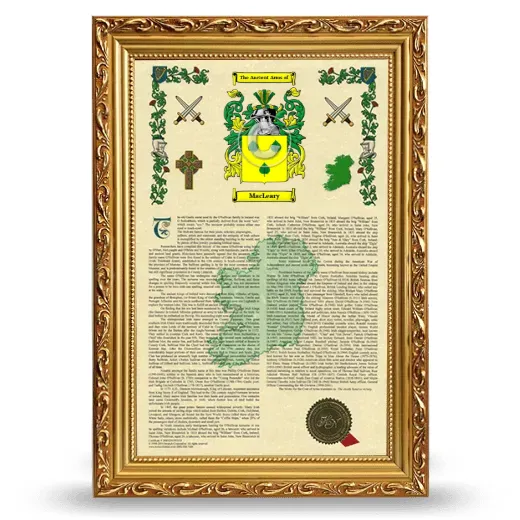 MacLeary Armorial History Framed - Gold