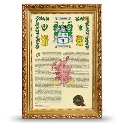 MacNoravaich Armorial History Framed - Gold