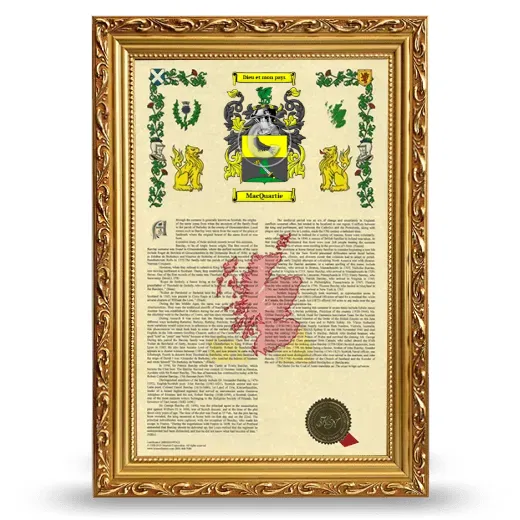 MacQuartie Armorial History Framed - Gold