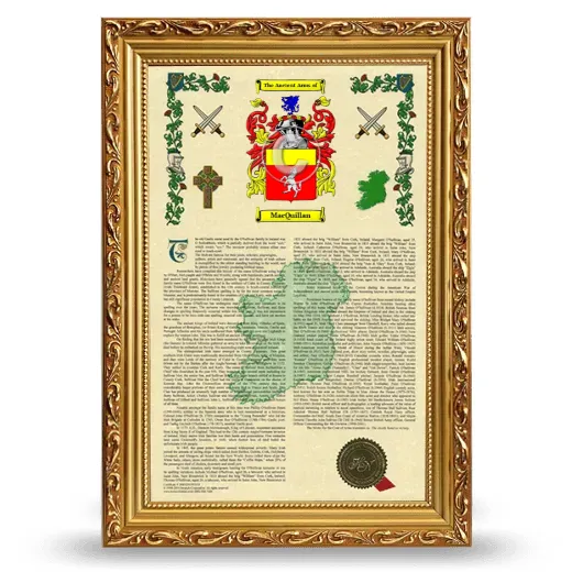 MacQuillan Armorial History Framed - Gold