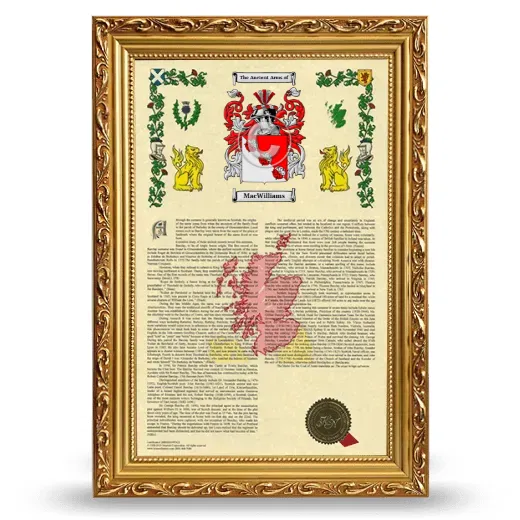MacWilliams Armorial History Framed - Gold