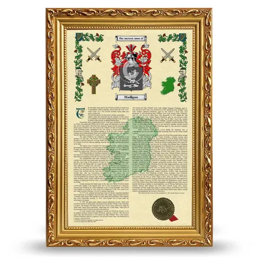Madigan Armorial History Framed - Gold