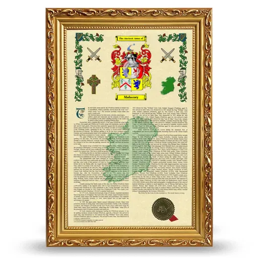Mahaney Armorial History Framed - Gold