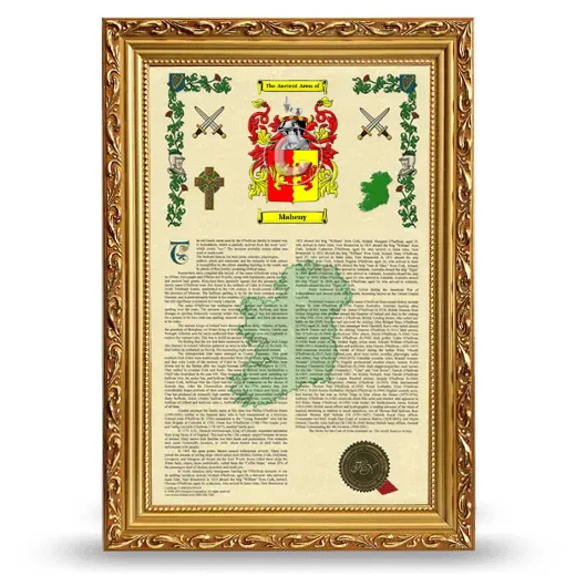 Maheny Armorial History Framed - Gold