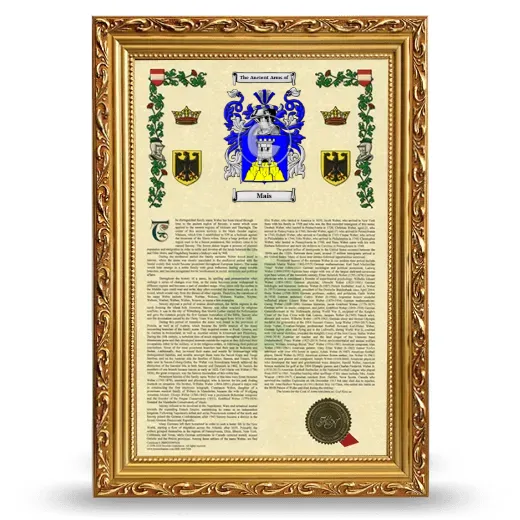 Mais Armorial History Framed - Gold